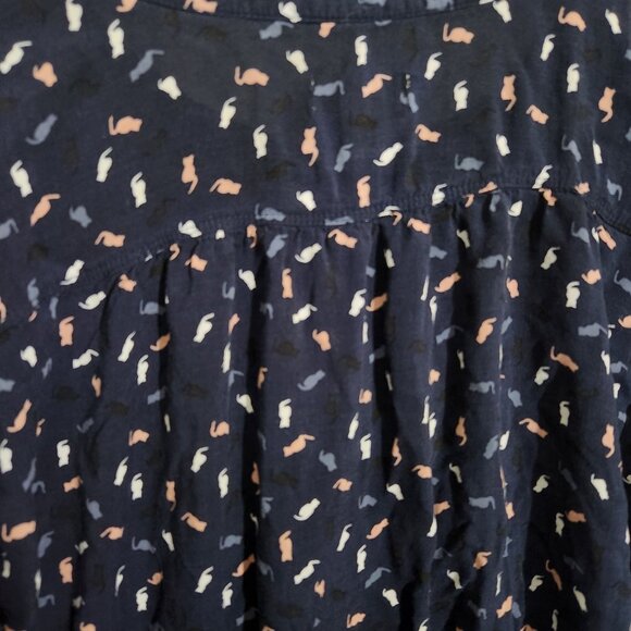 Loft Blouse Cat Print Long Sleeve XL Navy Blue - Picture 5 of 11